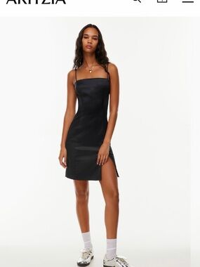 Sunday Best Black Satin Mini Slip Dress with Side Slit
